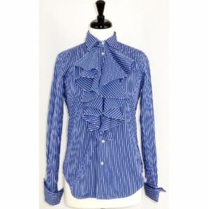 **Reposh** Ralph Lauren Blue Stripe Ruffle Top